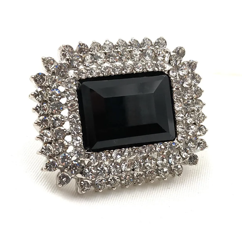 Jewelblings Gothic Antique Micro Pave Clear Crystal Faceted Cut Black Stone Rectangle Brooches and Pins Art Deco Jewelry for Women Accessory