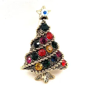 Jewelblings Stunning Vintage Golden Braided Colorful Crystal Christmas Tree Brooches and Pins for Family Best Friends Winter Holiday Jewelry