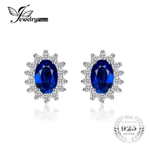 JewelryPalace 1.5ct Oval Blue Sapphire Earrings Stud 925 Sterling Silver Fashion Princess Diana Engagement Wedding Accessories