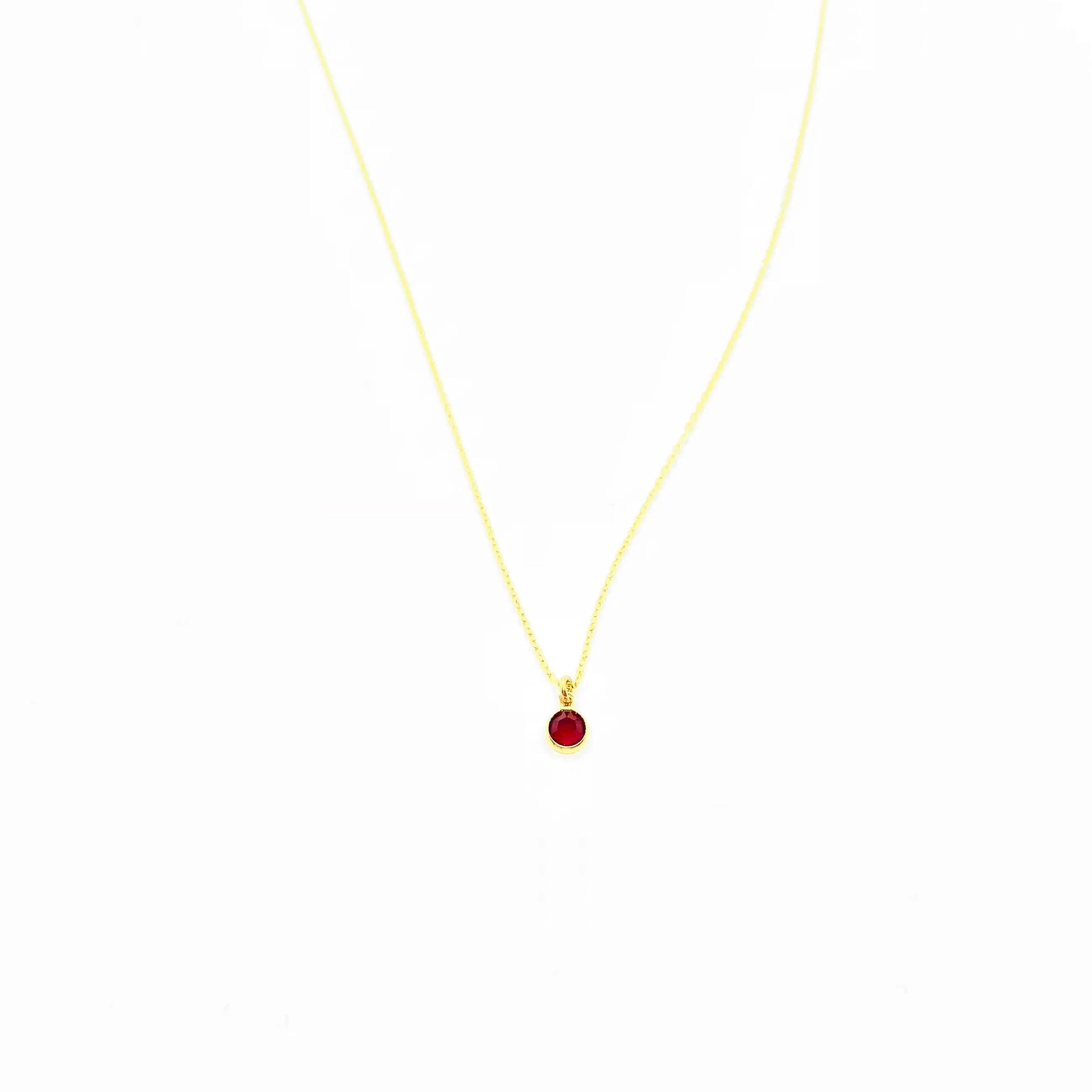 July Ruby Red Crystal Birthstone 14K Gold Necklace