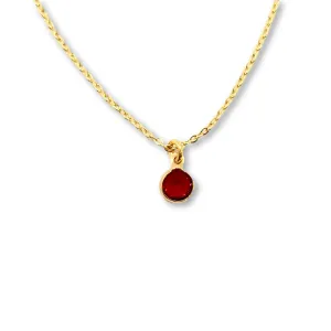 July Ruby Red Crystal Birthstone 14K Gold Necklace