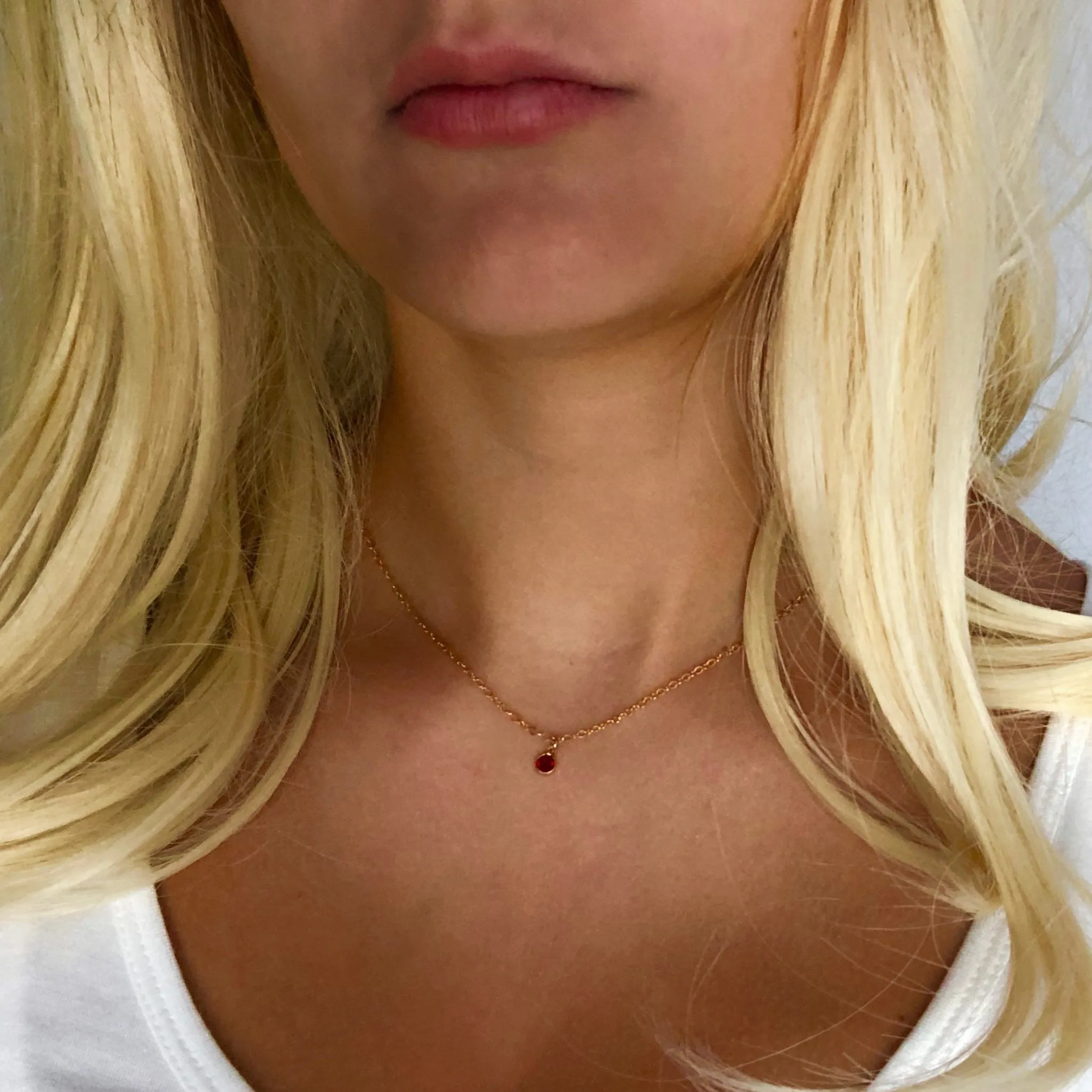 July Ruby Red Crystal Birthstone 14K Gold Necklace