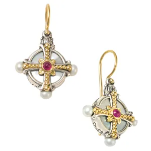 Konstantino Mother of Pearl Ruby Earrings, Hestia Collection
