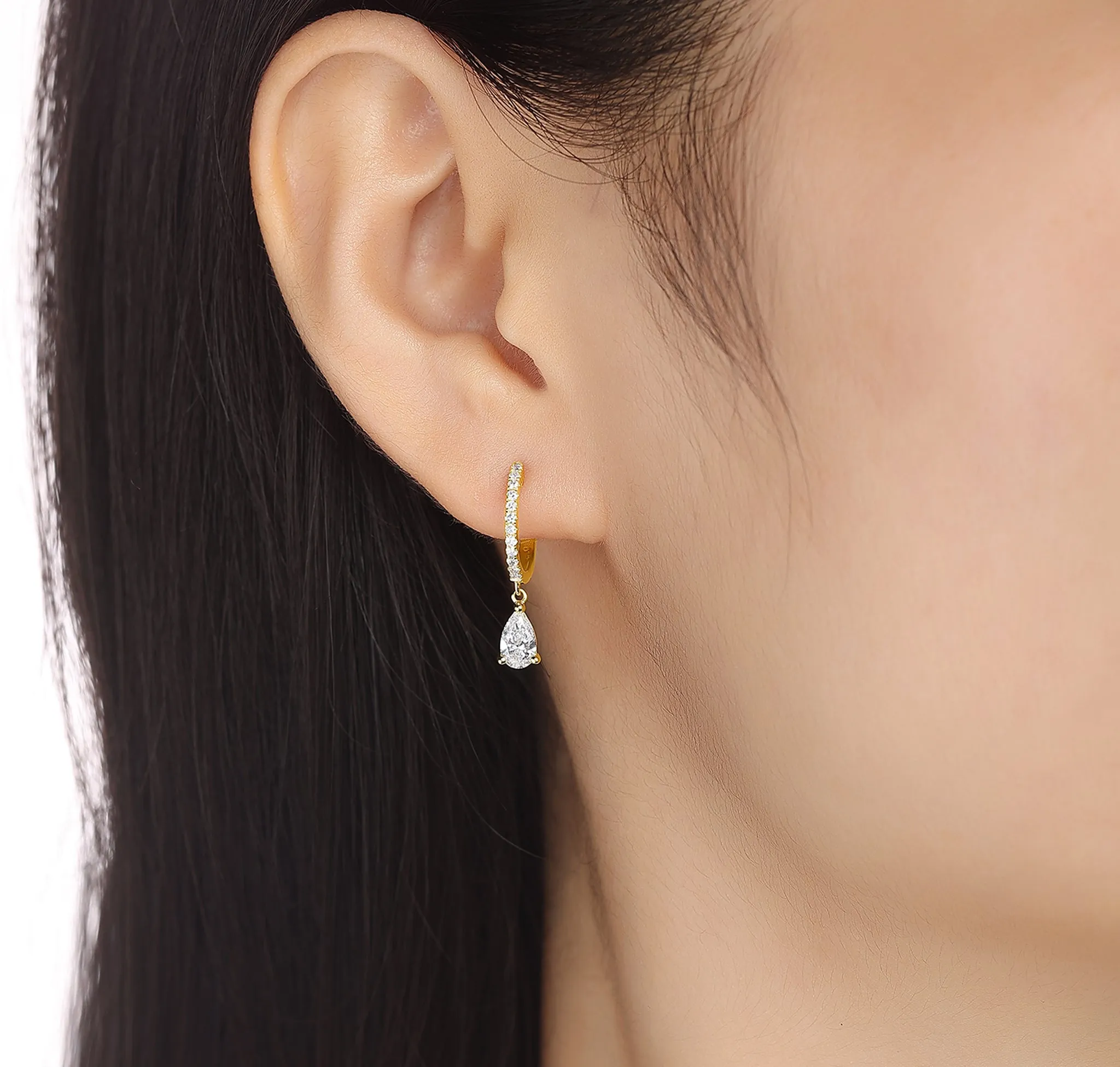 Lab Grown Diamond 0.75ct Pear Dangling hoop Earrings