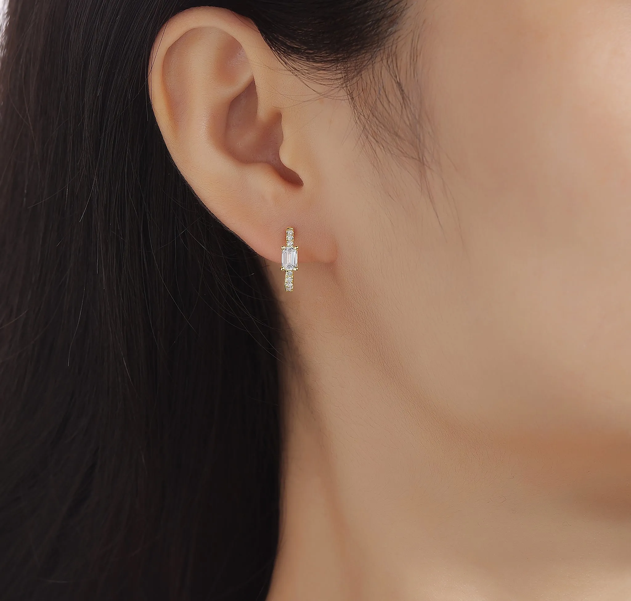 Lab Grown Diamond 0.78ct Emerald mini hoop Earrings