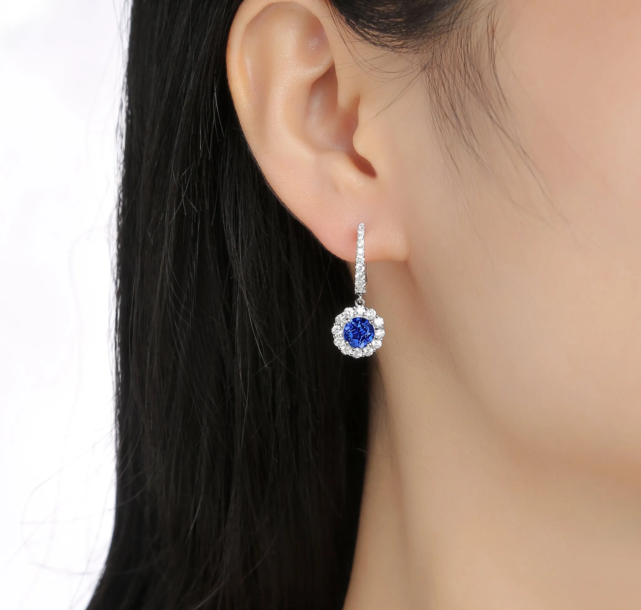 Lab Grown Diamond 3.25ctw Halo Drop Dangle Earrings <br> E-01922BSA