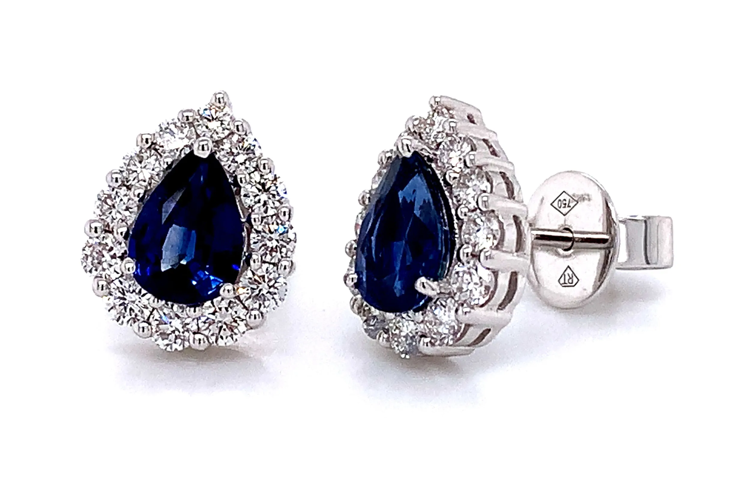 Ladies Pear Shape Blue Sapphire Diamond Stud Earrings