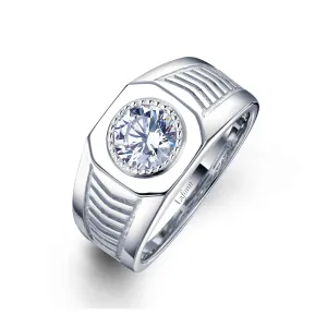 Lafonn Sterling Silver Platinum Plated Simulated Diamonds Mens Wedding Band