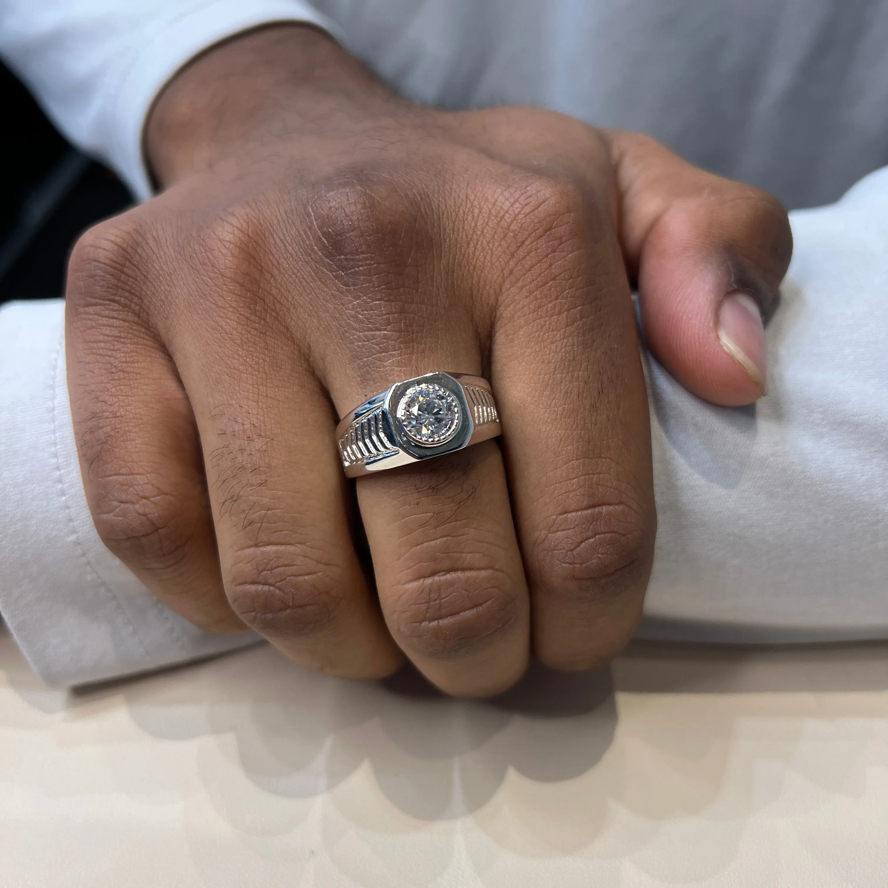 Lafonn Sterling Silver Platinum Plated Simulated Diamonds Mens Wedding Band