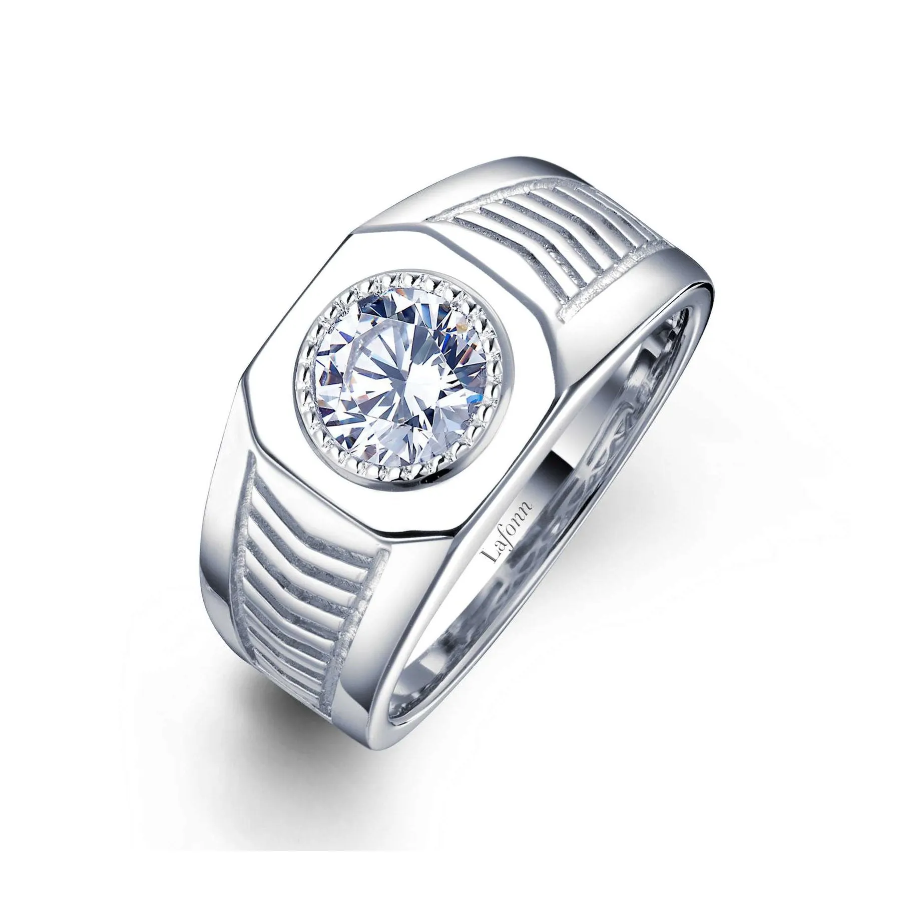 Lafonn Sterling Silver Platinum Plated Simulated Diamonds Mens Wedding Band