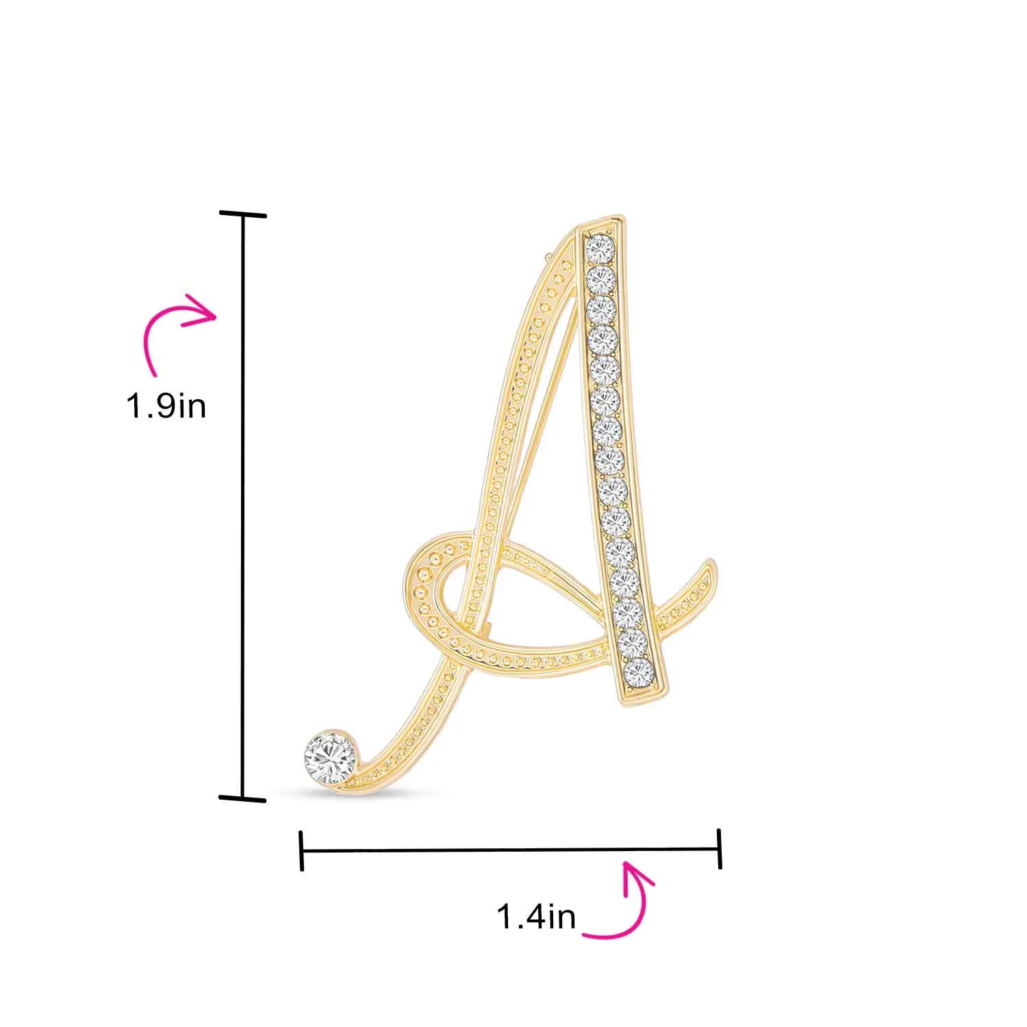 Large Statement ABC Pave Crystal Monogram Brooche Pin in Gold or Silver Plated