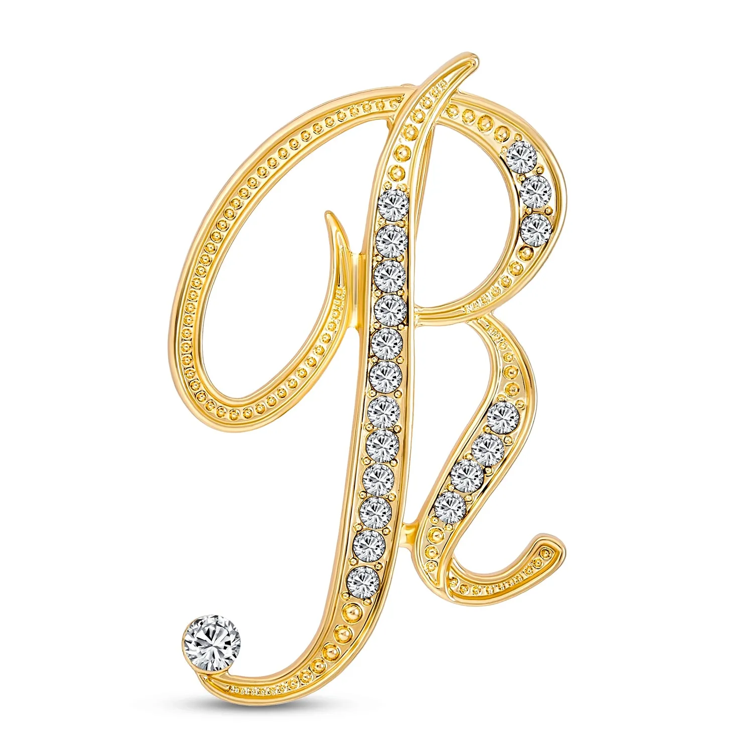 Large Statement ABC Pave Crystal Monogram Brooche Pin in Gold or Silver Plated