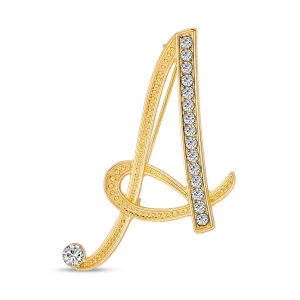Large Statement ABC Pave Crystal Monogram Brooche Pin in Gold or Silver Plated