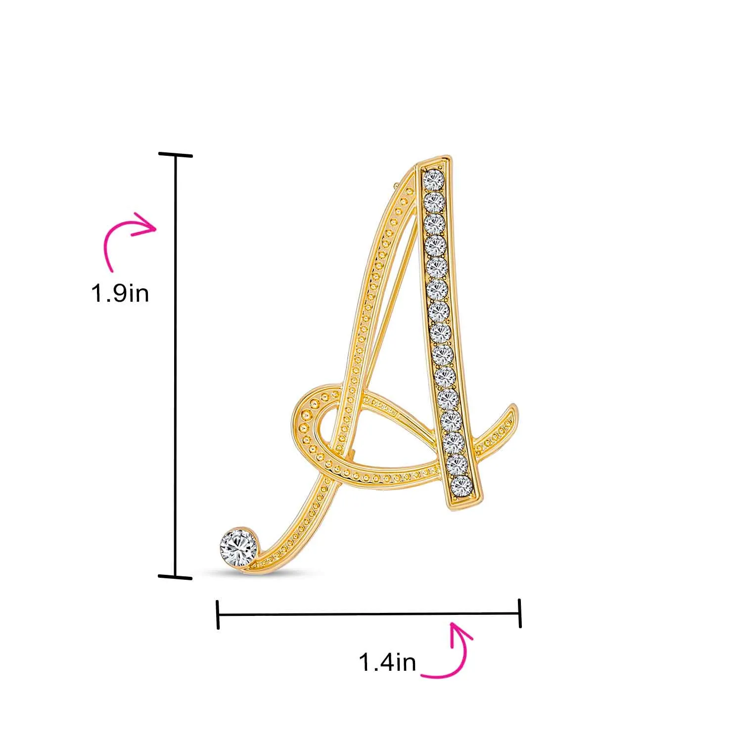 Large Statement ABC Pave Crystal Monogram Brooche Pin in Gold or Silver Plated