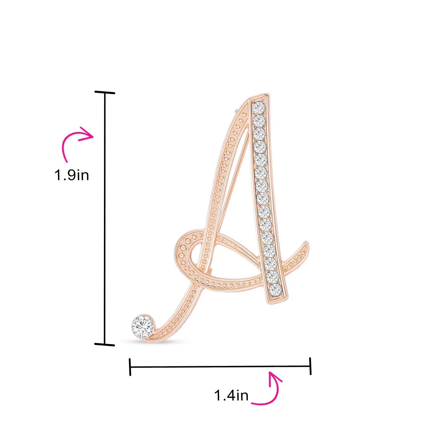 Large Statement ABC Pave Crystal Monogram Brooche Pin in Gold or Silver Plated