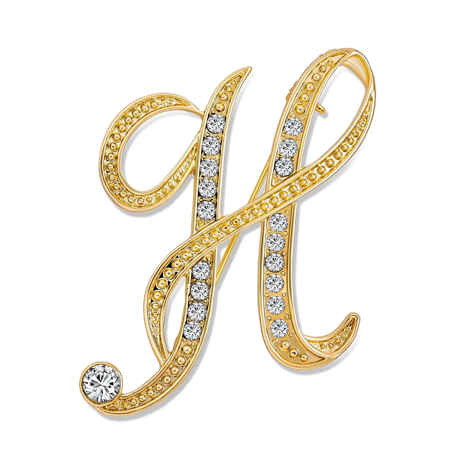 Large Statement ABC Pave Crystal Monogram Brooche Pin in Gold or Silver Plated