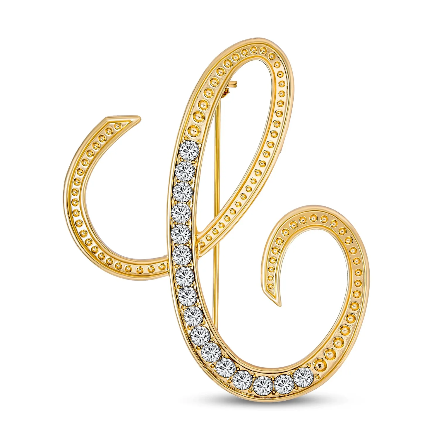 Large Statement ABC Pave Crystal Monogram Brooche Pin in Gold or Silver Plated