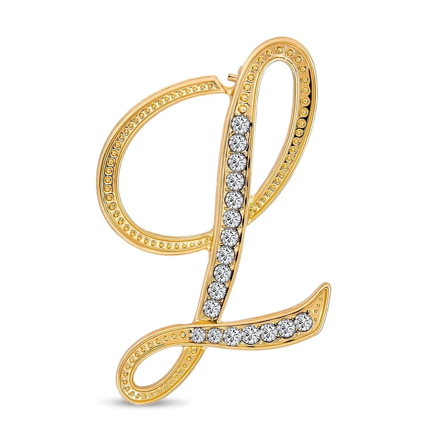Large Statement ABC Pave Crystal Monogram Brooche Pin in Gold or Silver Plated