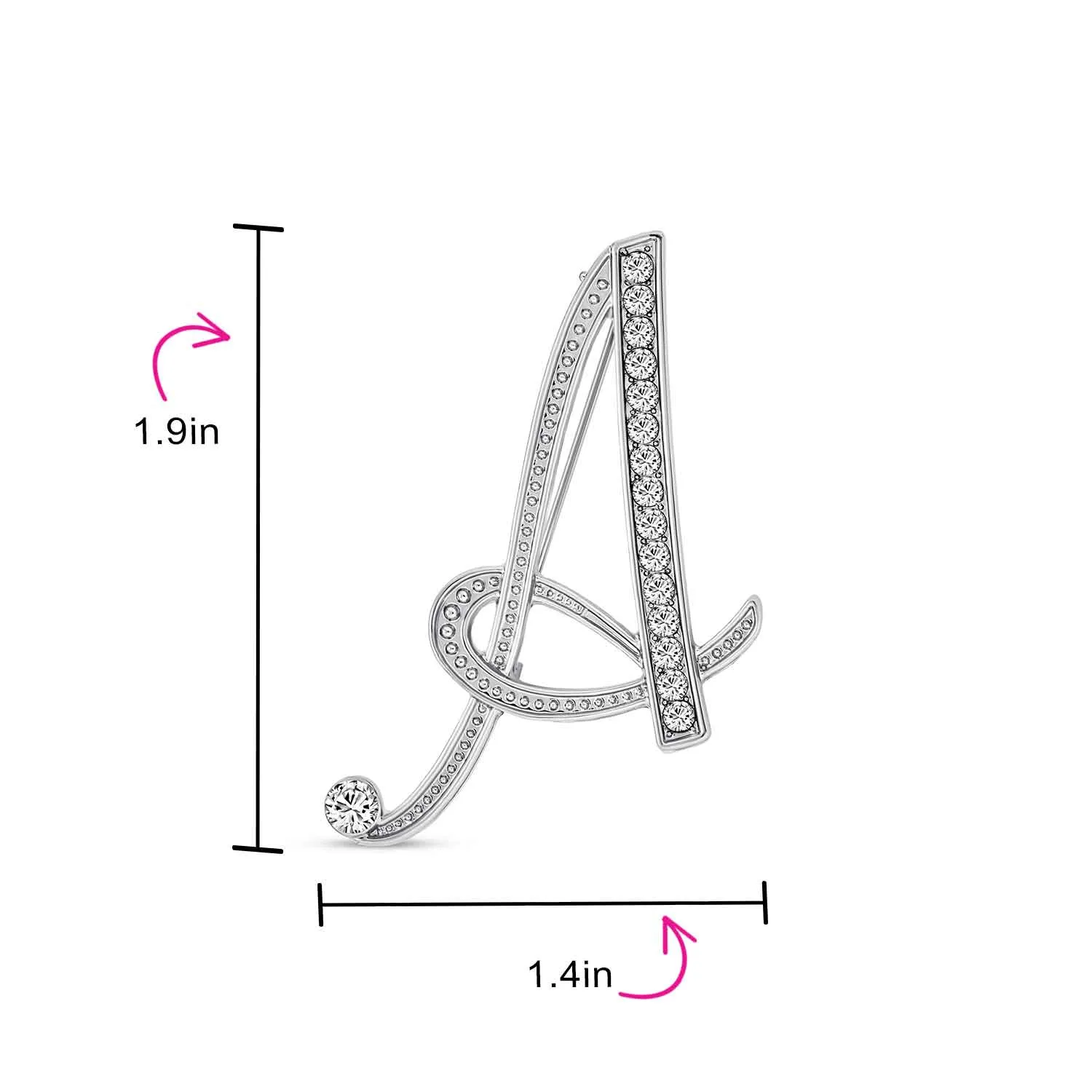 Large Statement ABC Pave Crystal Monogram Brooche Pin in Gold or Silver Plated