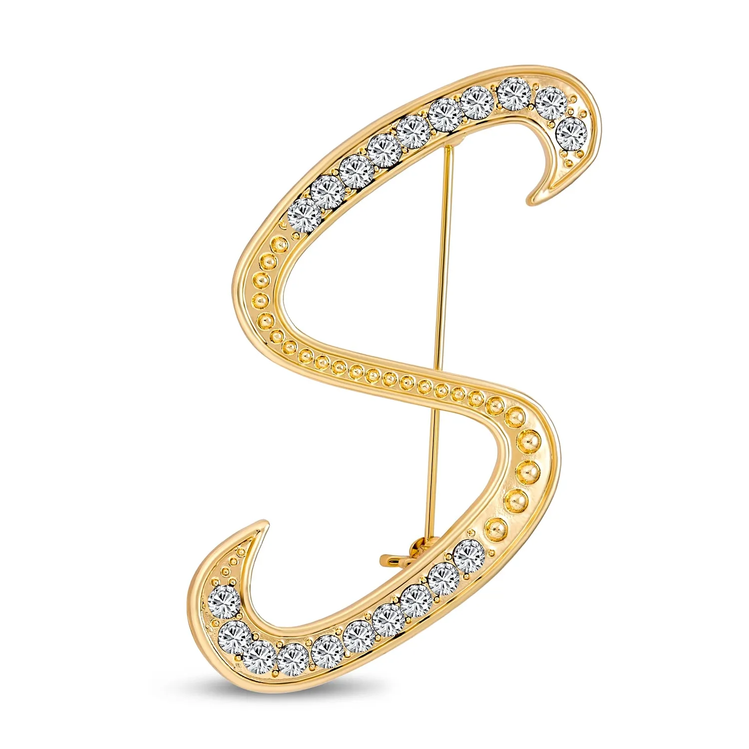 Large Statement ABC Pave Crystal Monogram Brooche Pin in Gold or Silver Plated