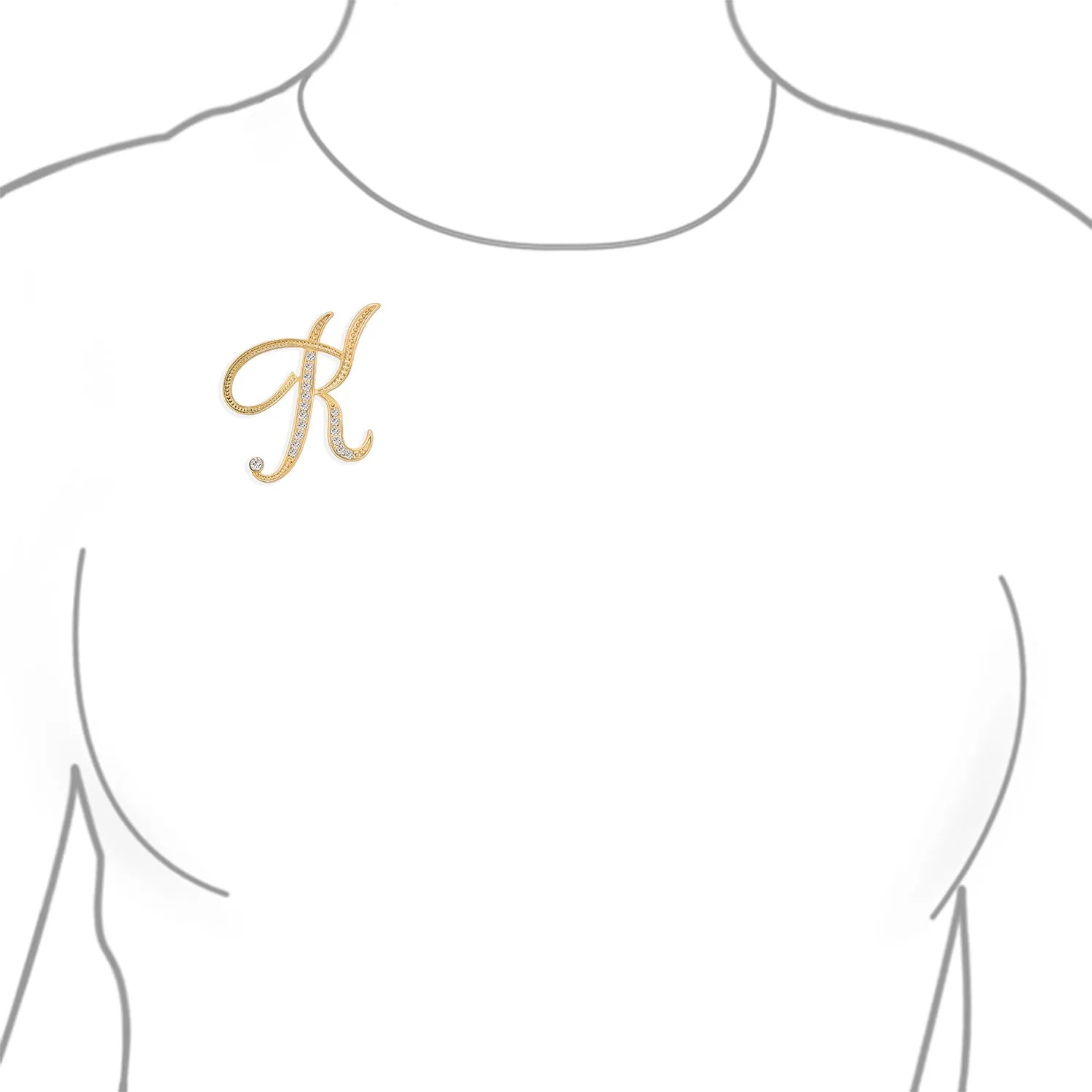 Large Statement ABC Pave Crystal Monogram Brooche Pin in Gold or Silver Plated