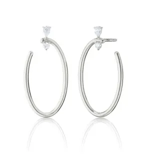 Large Sterling Silver Oval "Galaxy Wrap Hoop" Earrings with White Sapphires