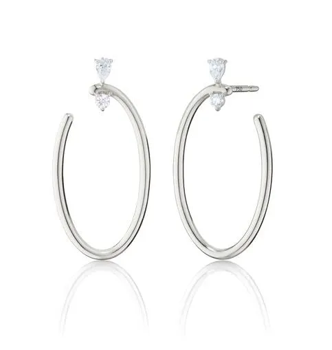 Large Sterling Silver Oval "Galaxy Wrap Hoop" Earrings with White Sapphires