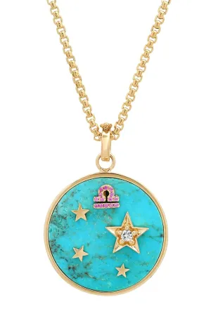 Large Turquoise Zodiac Necklace - Libra on 16” Chain (Other Signs by Special Order)