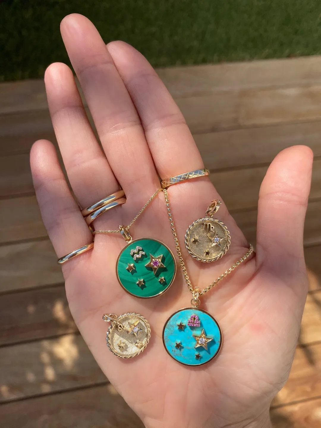 Large Turquoise Zodiac Necklace - Libra on 16” Chain (Other Signs by Special Order)