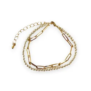 Layered Pearl Chain Link Bracelet