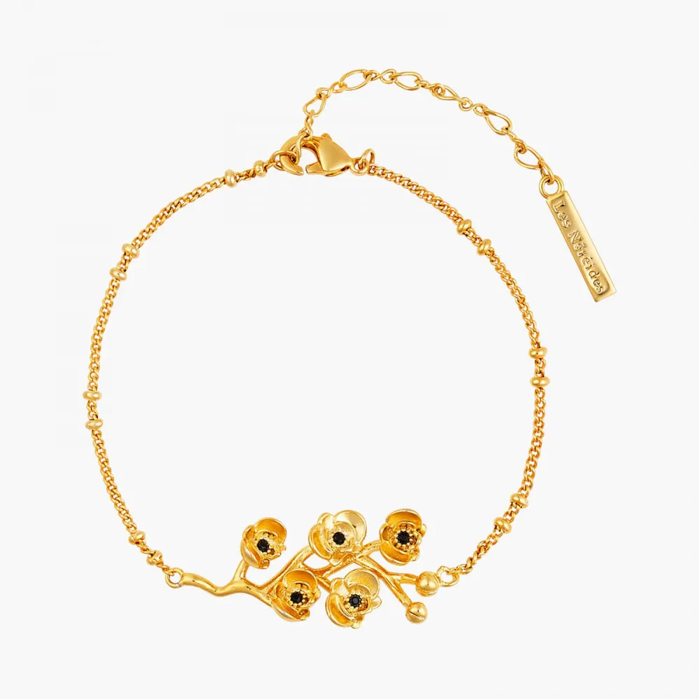 Les Nereides Flamboyant Orchid And Branch With Cut Crystal Heart Thin Bracelet