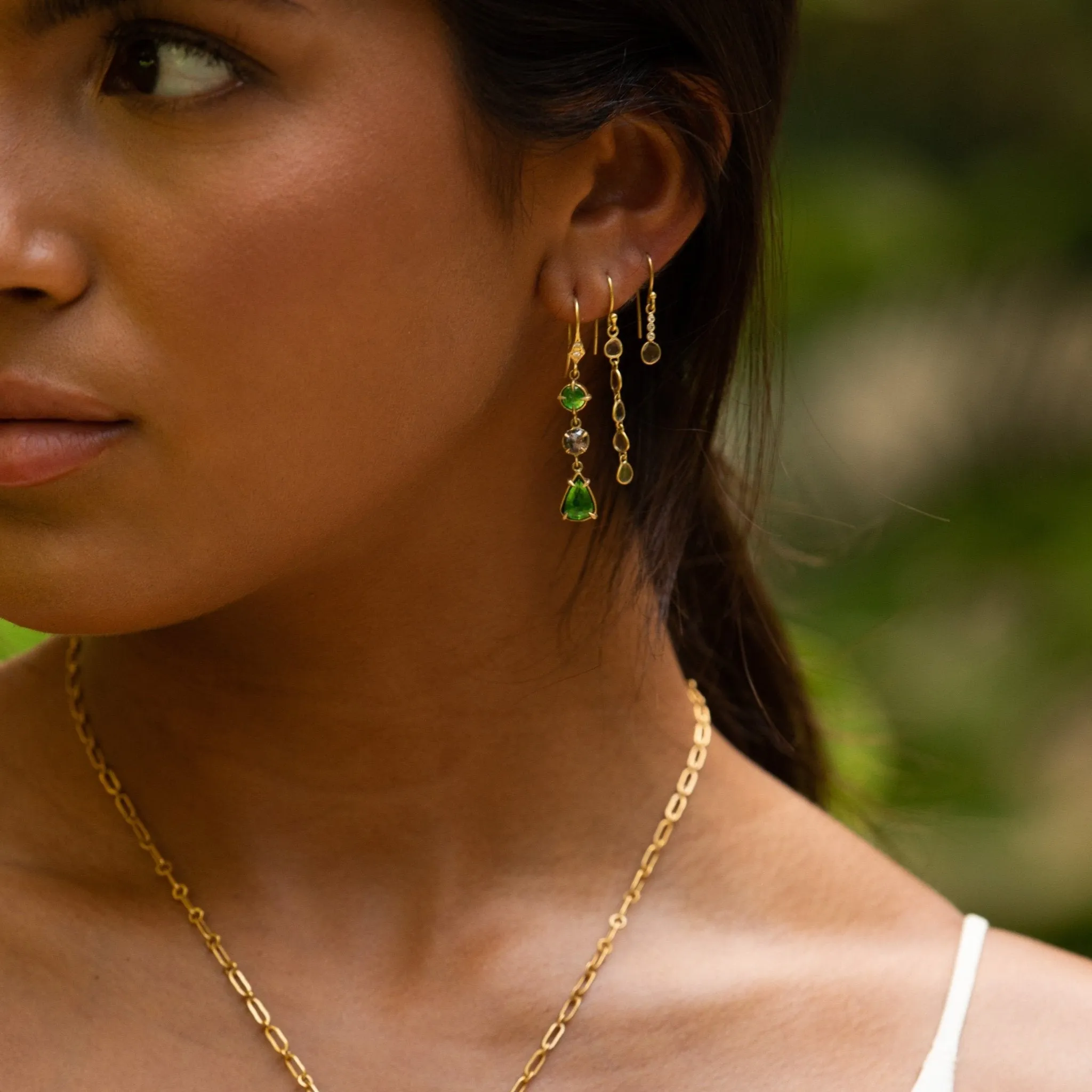 Linear Polki Diamond Slice "Dancing Leaves" Earrings