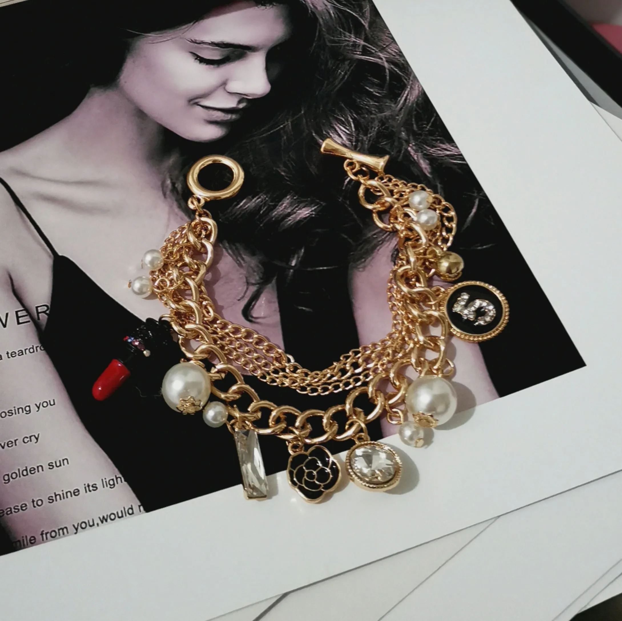 Luxury Pearl Tassel Bracelets for Women Bijoux Crystal No.5 Bracelet Gift