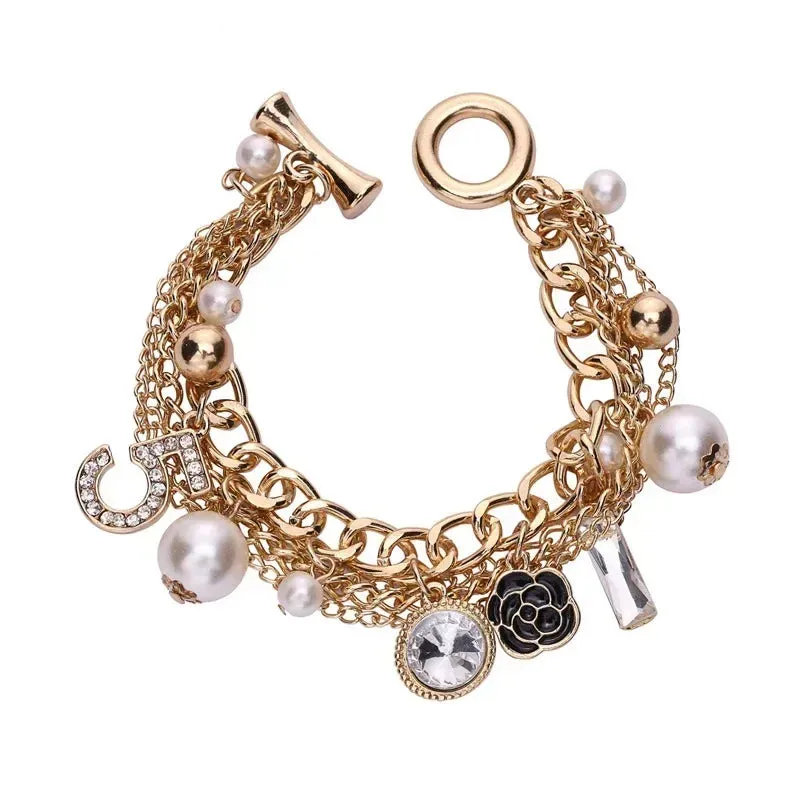 Luxury Pearl Tassel Bracelets for Women Bijoux Crystal No.5 Bracelet Gift