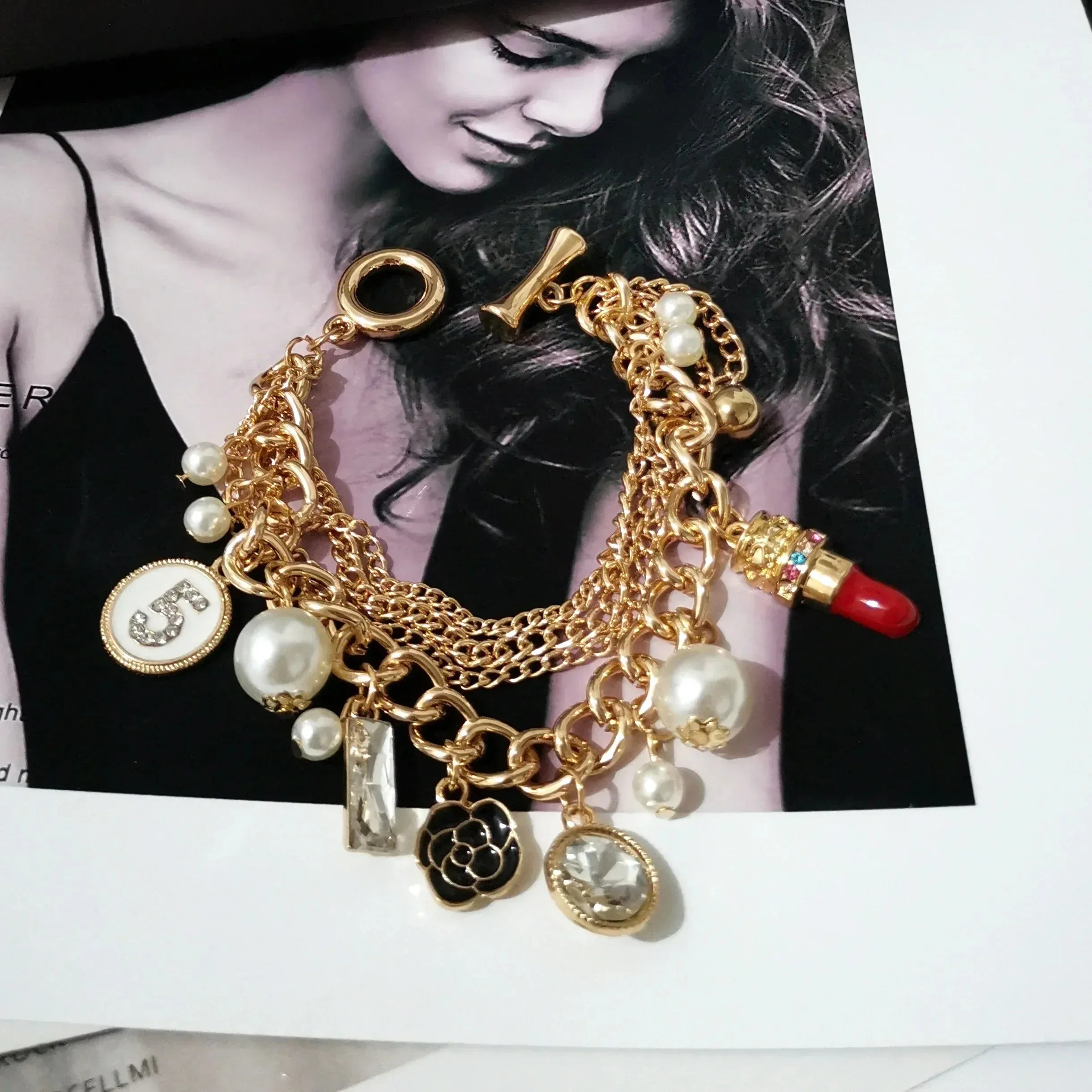 Luxury Pearl Tassel Bracelets for Women Bijoux Crystal No.5 Bracelet Gift