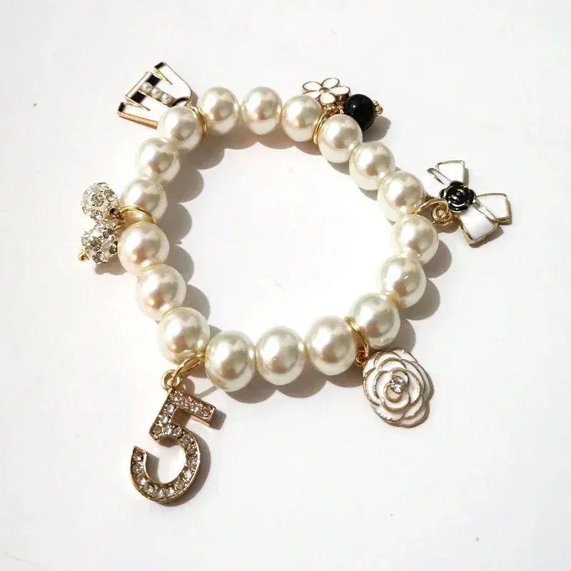Luxury Pearl Tassel Bracelets for Women Bijoux Crystal No.5 Bracelet Gift