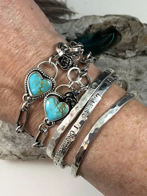 Made to order You have my Heart Turquoise and succulent hand stamped chain sterling silver bracelet