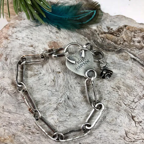 Made to order You have my Heart Turquoise and succulent hand stamped chain sterling silver bracelet