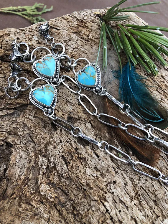 Made to order You have my Heart Turquoise and succulent hand stamped chain sterling silver bracelet