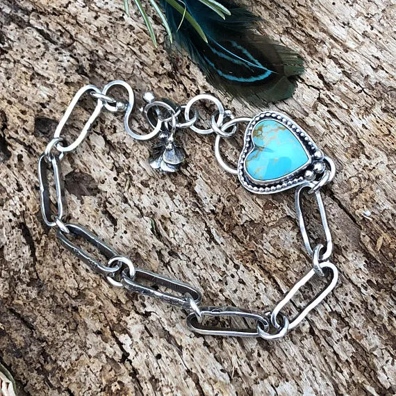 Made to order You have my Heart Turquoise and succulent hand stamped chain sterling silver bracelet