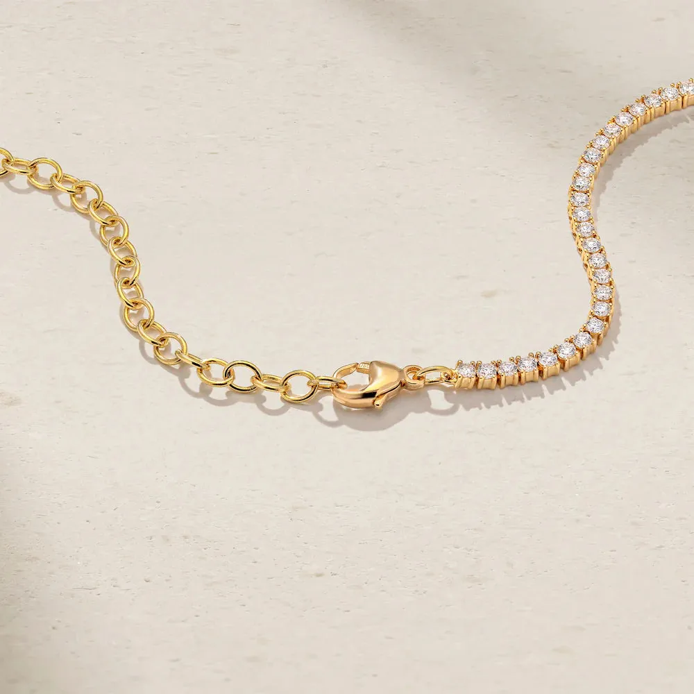 Mark Henry 18k Yellow Gold Half Ruby and Half Diamond Tennis Necklace