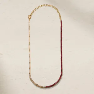 Mark Henry 18k Yellow Gold Half Ruby and Half Diamond Tennis Necklace
