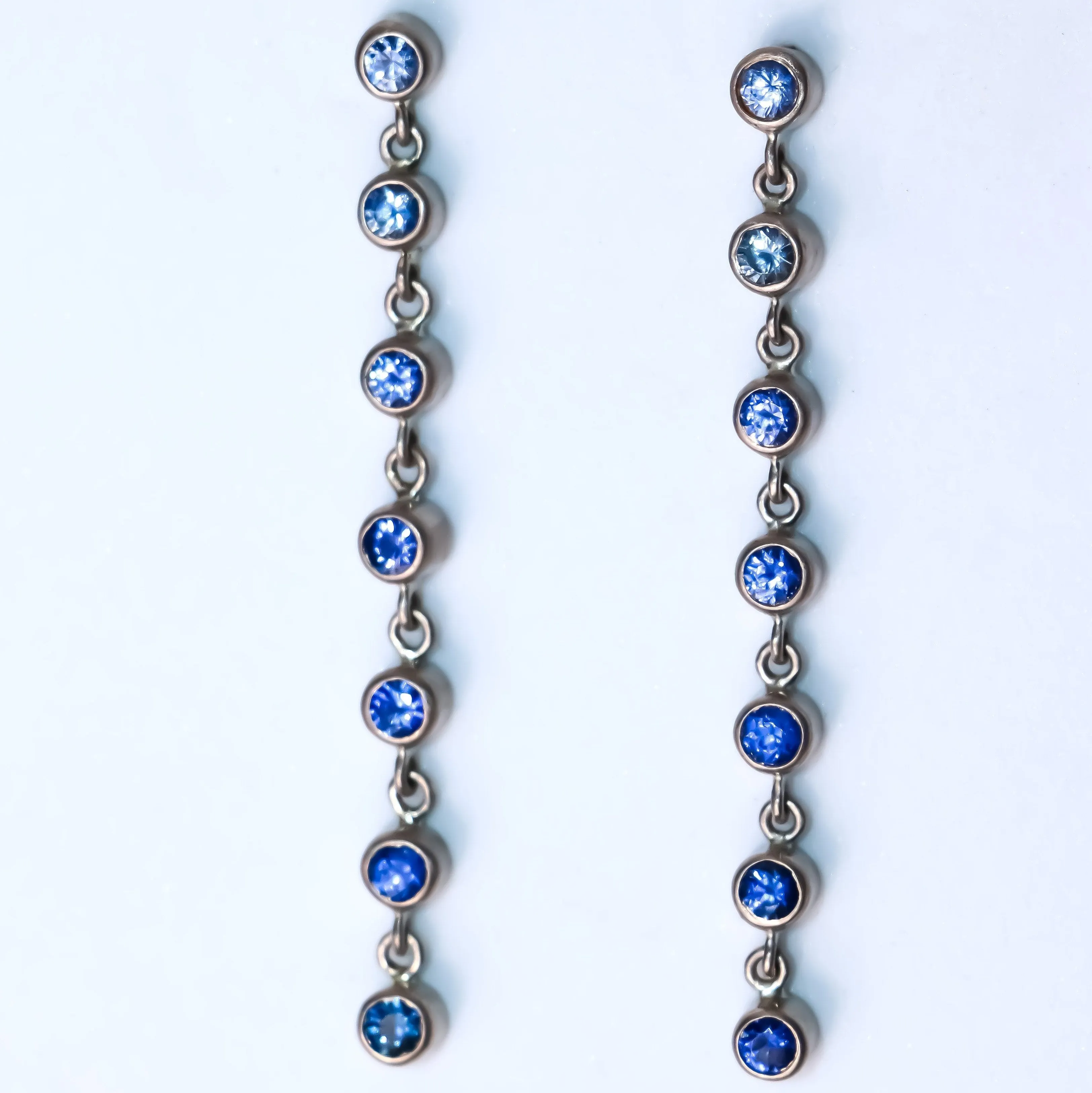 Meadow Long Rivière Multi Blue Sapphire Earrings in 18K Alpine Gold