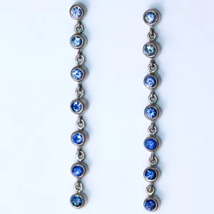 Meadow Long Rivière Multi Blue Sapphire Earrings in 18K Alpine Gold