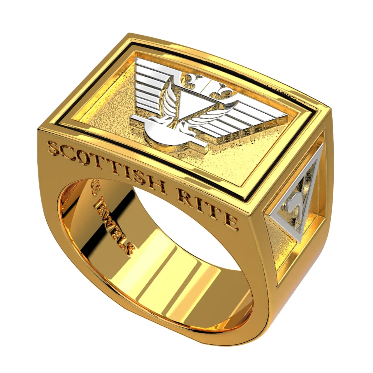 Men's Heavy Solid 10K or 14K Yellow Gold or White Gold Scottish Rite Ring Band