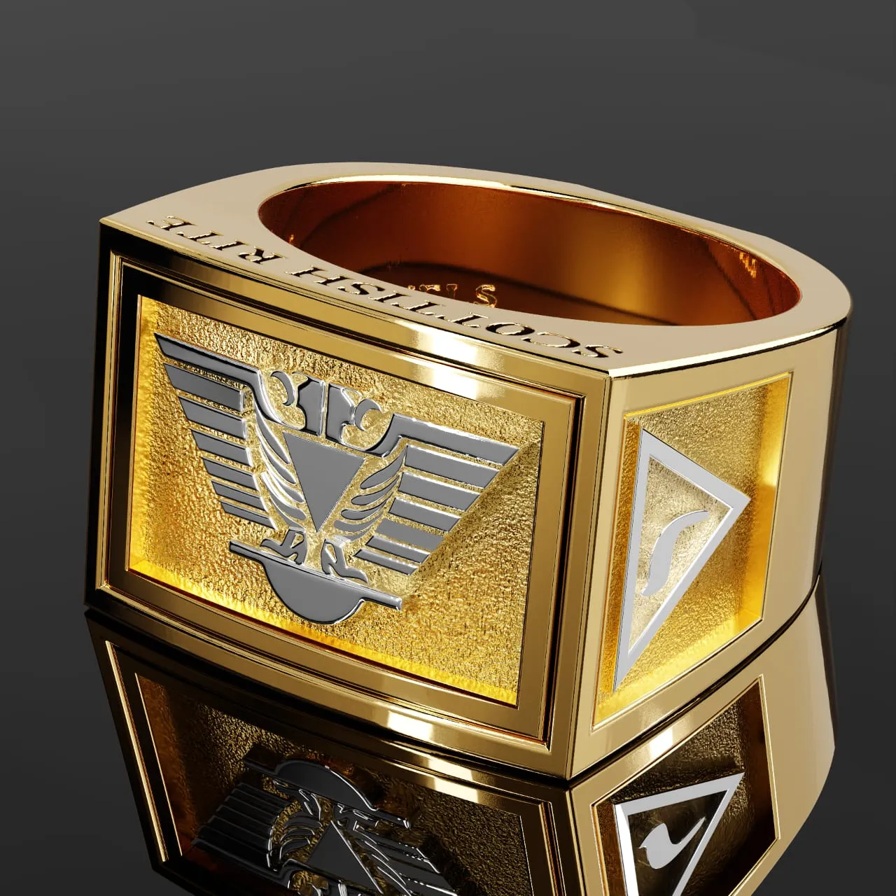 Men's Heavy Solid 10K or 14K Yellow Gold or White Gold Scottish Rite Ring Band