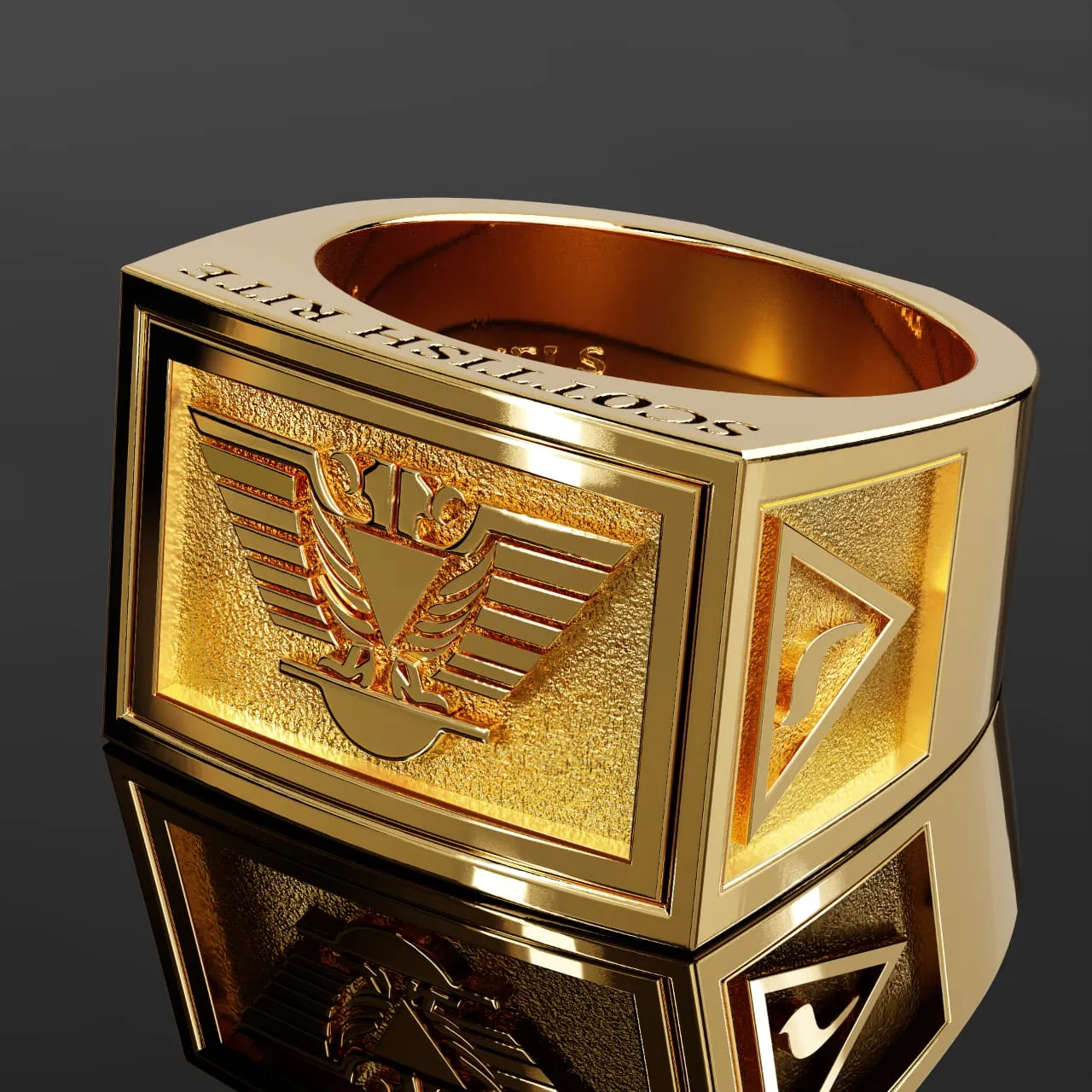 Men's Heavy Solid 10K or 14K Yellow Gold or White Gold Scottish Rite Ring Band