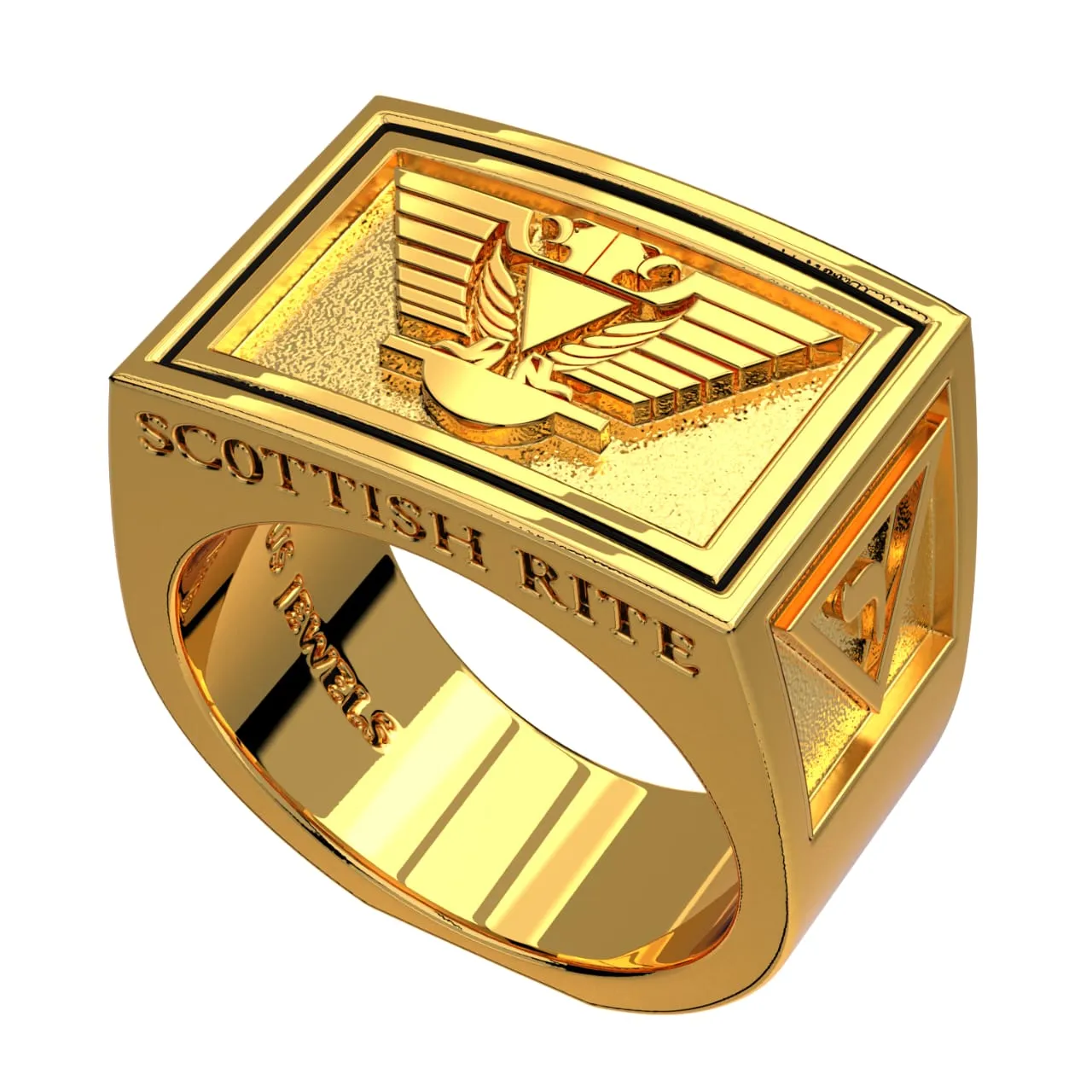Men's Heavy Solid 10K or 14K Yellow Gold or White Gold Scottish Rite Ring Band