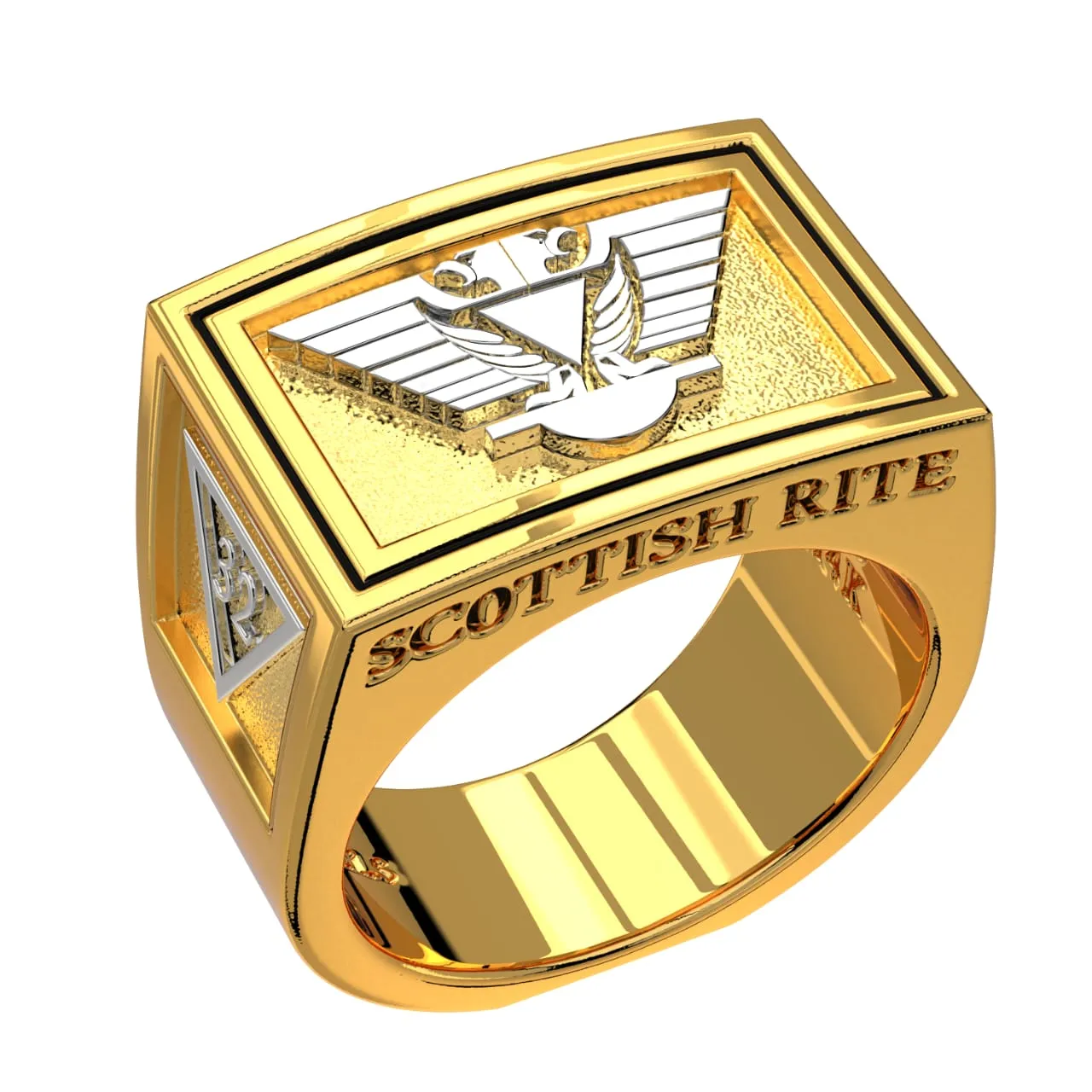Men's Heavy Solid 10K or 14K Yellow Gold or White Gold Scottish Rite Ring Band