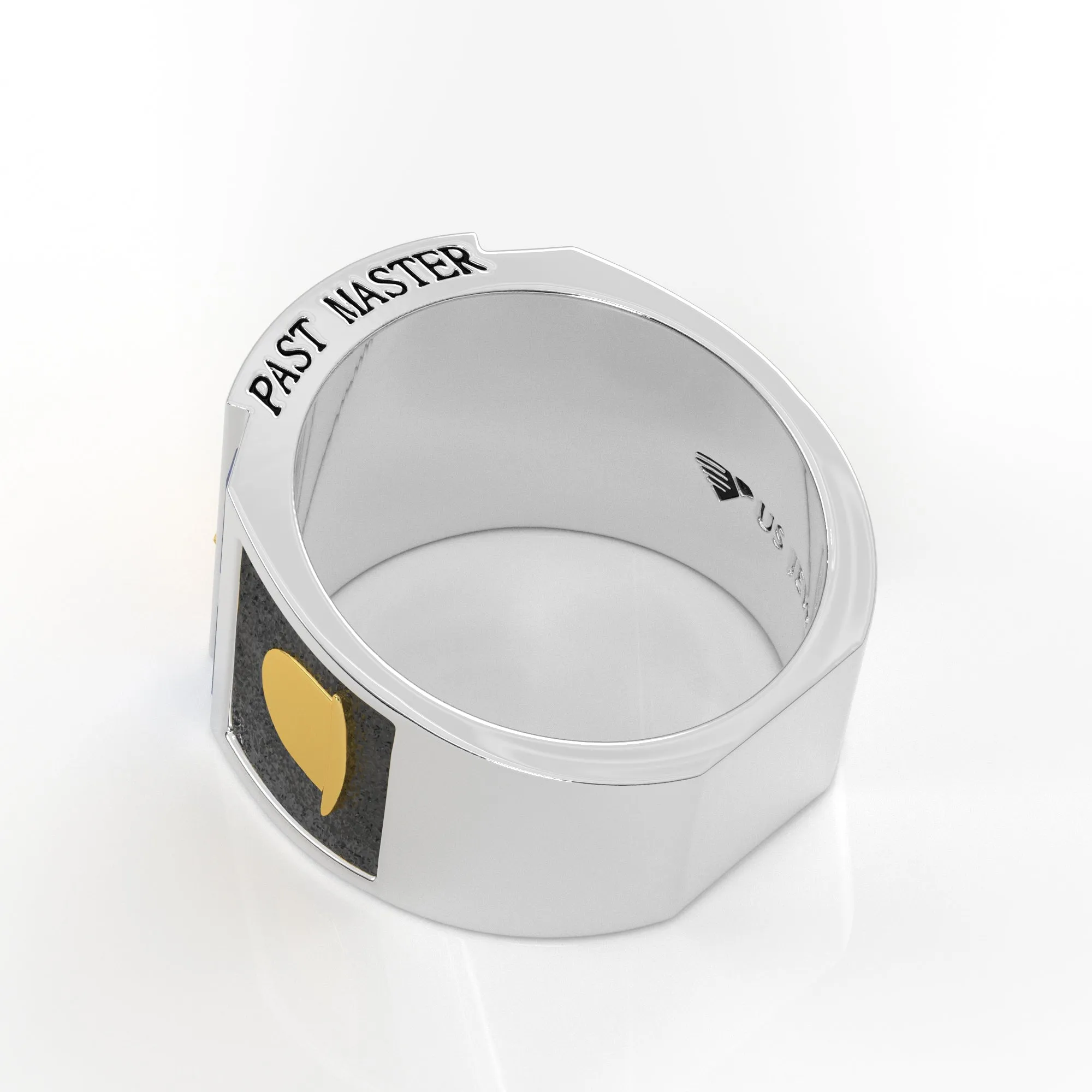 Men's Past Master Two Tone 925 Sterling Silver and 14k Yellow Gold Synthetic Sapphire Ring